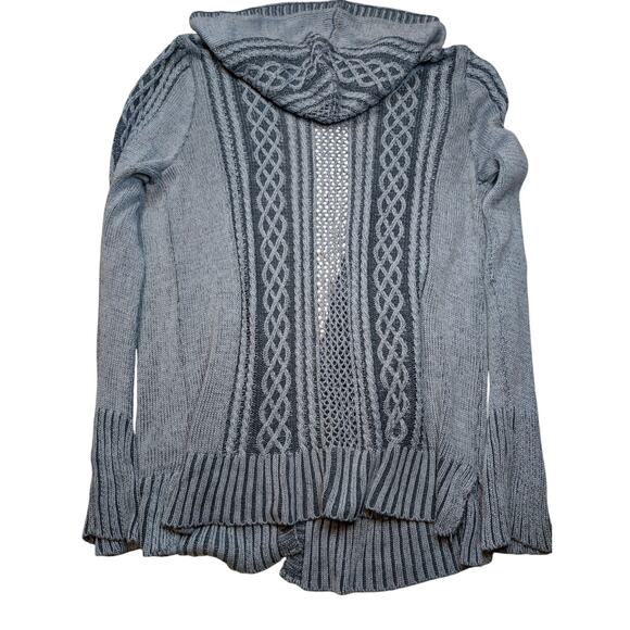 Pink Rose Gray Loose Knit Open Front Cardigan Women's Size M Peasant Cottage - Picture 2 of 4